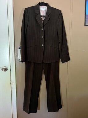 Le Suit Dark Brown Pinstripe Women's Two-Piece Suit